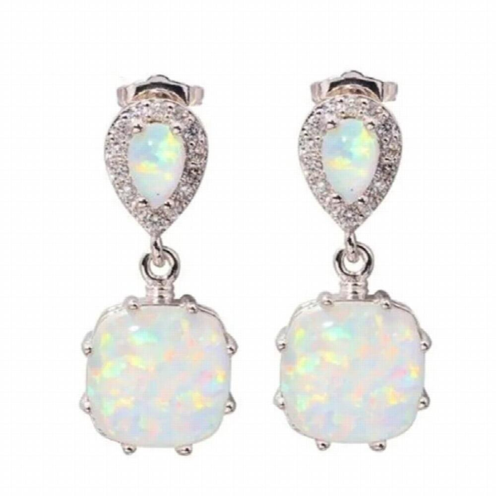 925 Silver Opal Jewelry Square Opal Earrings - Image 5