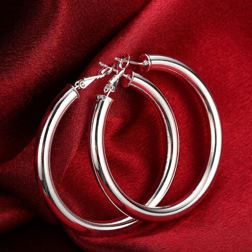 925 Stamp Silver Smooth 50MM Big Circle Hoop Earrings For Women Wedding Engagement Party Jewelry Christmas - Image 2