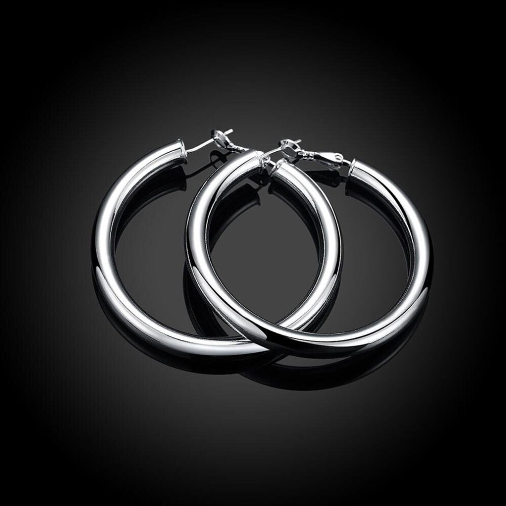925 Stamp Silver Smooth 50MM Big Circle Hoop Earrings For Women Wedding Engagement Party Jewelry Christmas - Image 3