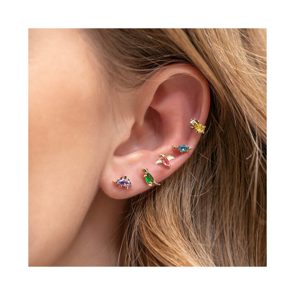 925 Sterling Silver 8 pair/Set Small Dinosaur Series Stud Earrings for Women Colorful Zircon Animal Earrings Set - Image 4