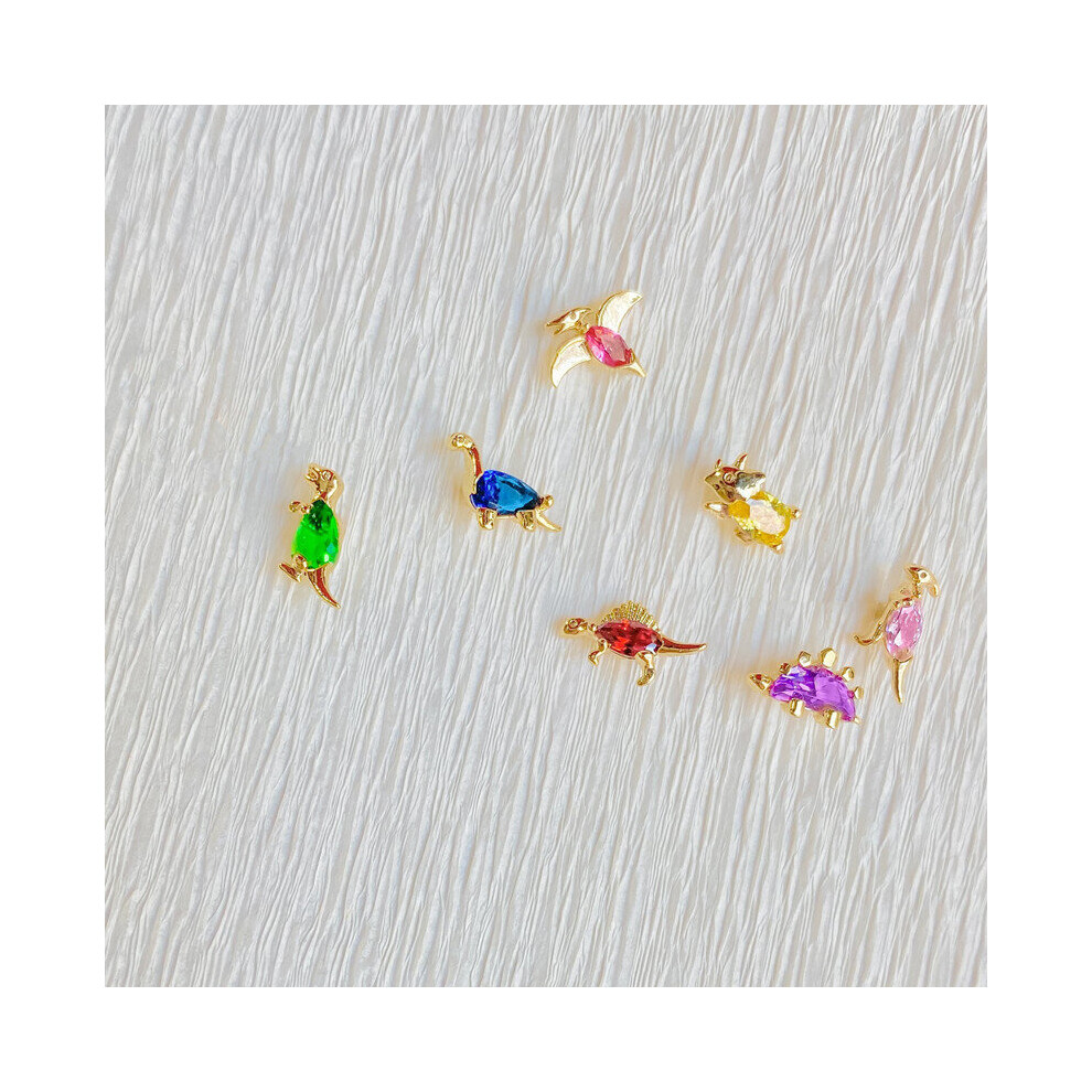 925 Sterling Silver 8 pair/Set Small Dinosaur Series Stud Earrings for Women Colorful Zircon Animal Earrings Set - Image 5
