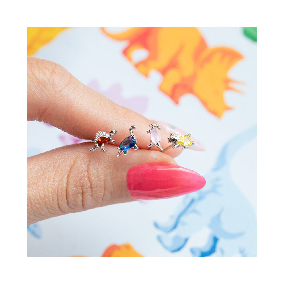 925 Sterling Silver 8 pair/Set Small Dinosaur Series Stud Earrings for Women Colorful Zircon Animal Earrings Set - Image 6