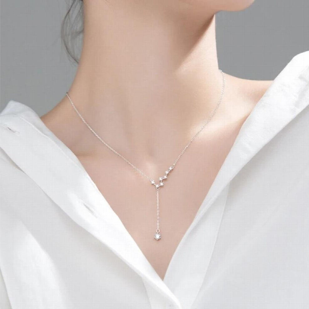 925 Sterling Silver Big Dipper Necklace Flash Diamond Pendant Tassel Clavicle Chain Female Temperament Jewelry Party Gift - Image 5