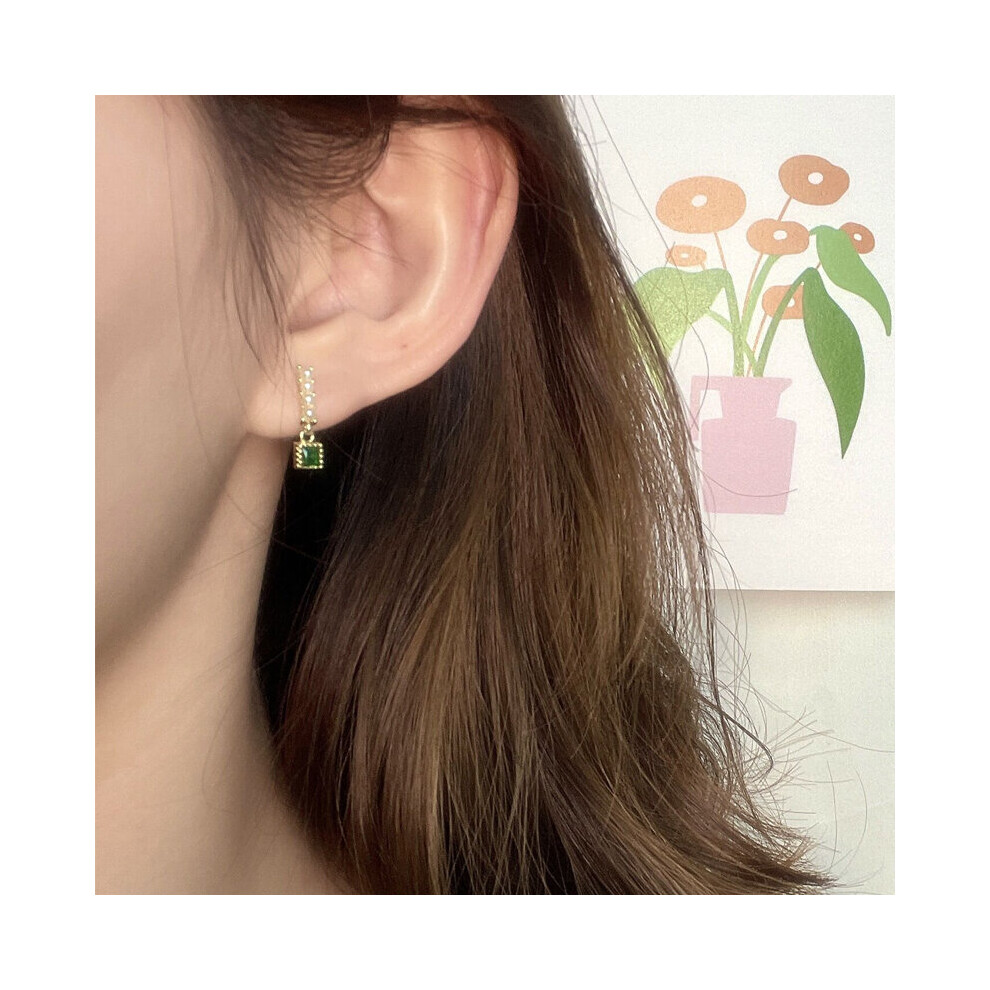 925 Sterling Silver Classic Geometric Vintage Square Green Zircon Pearl Earrings For Women Earring Stud Girl Jewelry - Image 4