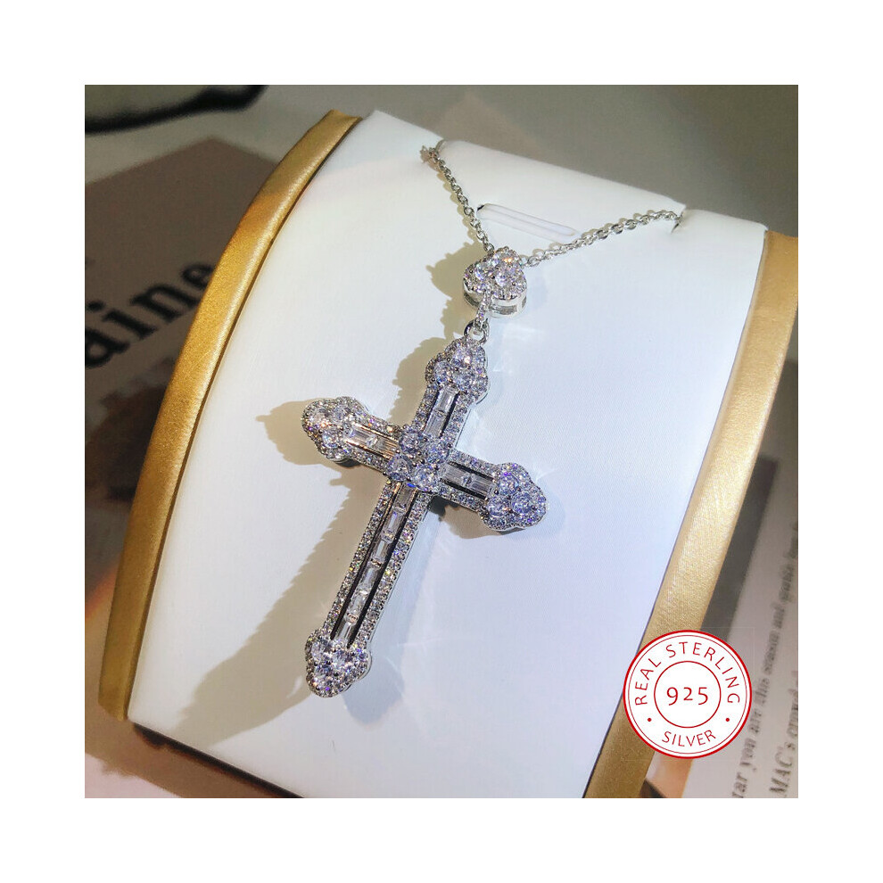 925 Sterling Silver Cross Pendants Necklaces For Women Men Zircon Inlay Charms Necklace Chain Unisex Jewelry - Image 2