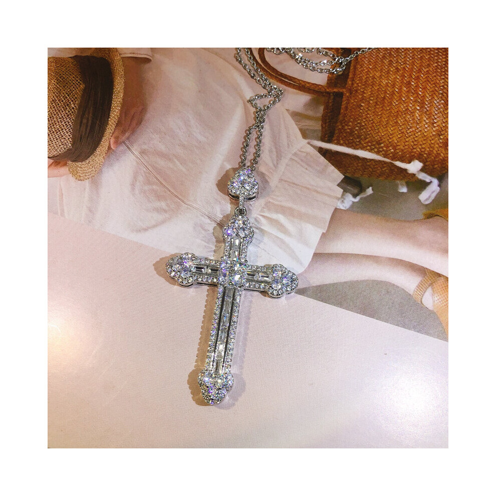 925 Sterling Silver Cross Pendants Necklaces For Women Men Zircon Inlay Charms Necklace Chain Unisex Jewelry - Image 5