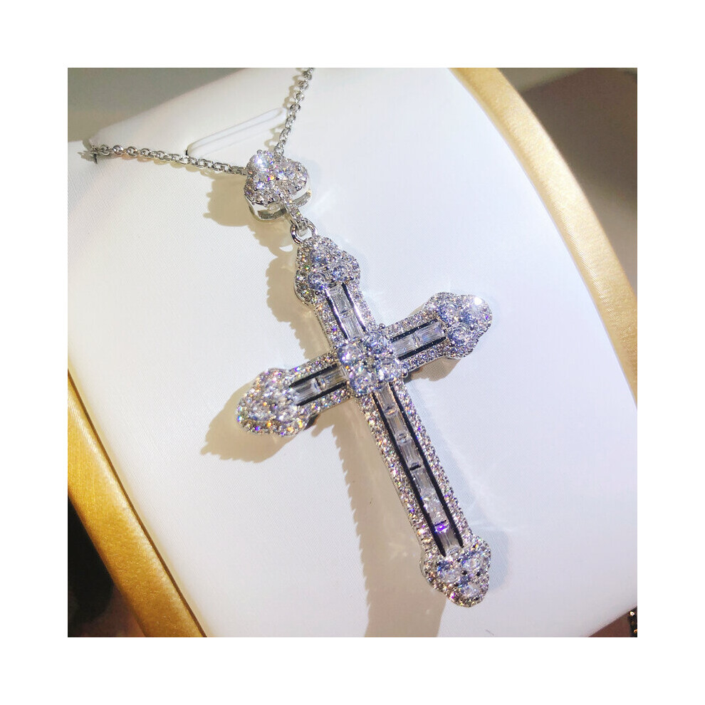 925 Sterling Silver Cross Pendants Necklaces For Women Men Zircon Inlay Charms Necklace Chain Unisex Jewelry