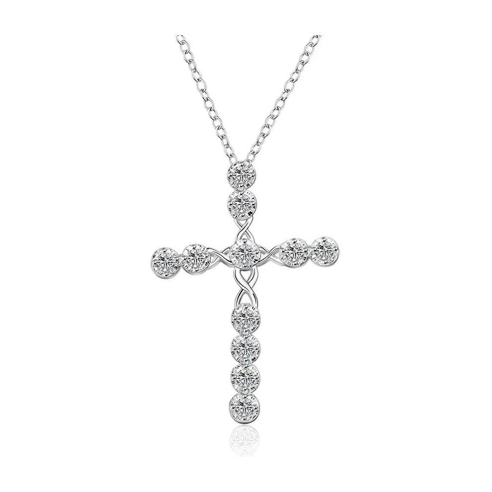 925 Sterling Silver Crystal Cross Womens Necklace - Image 3