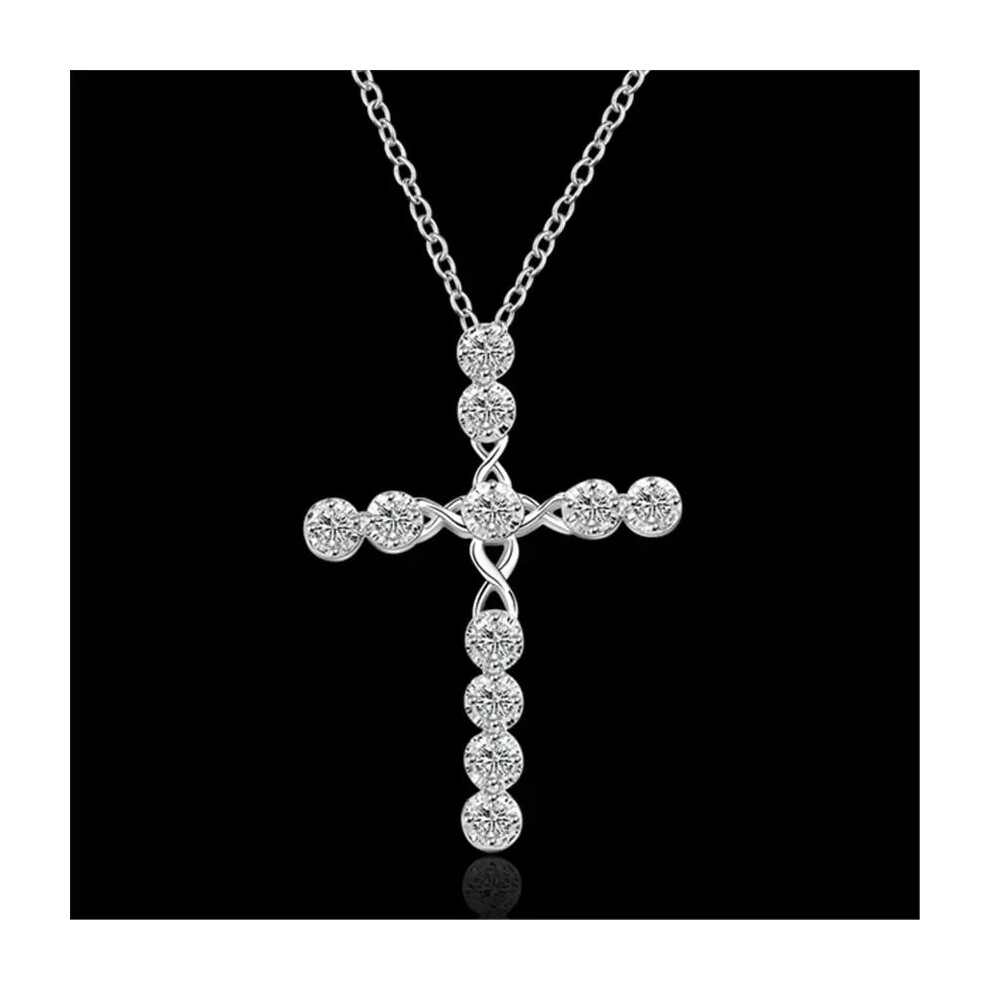 925 Sterling Silver Crystal Cross Womens Necklace - Image 4