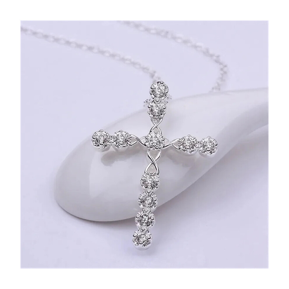 925 Sterling Silver Crystal Cross Womens Necklace - Image 5