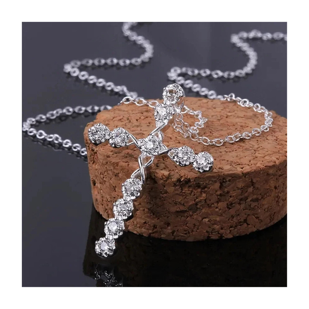 925 Sterling Silver Crystal Cross Womens Necklace - Image 6