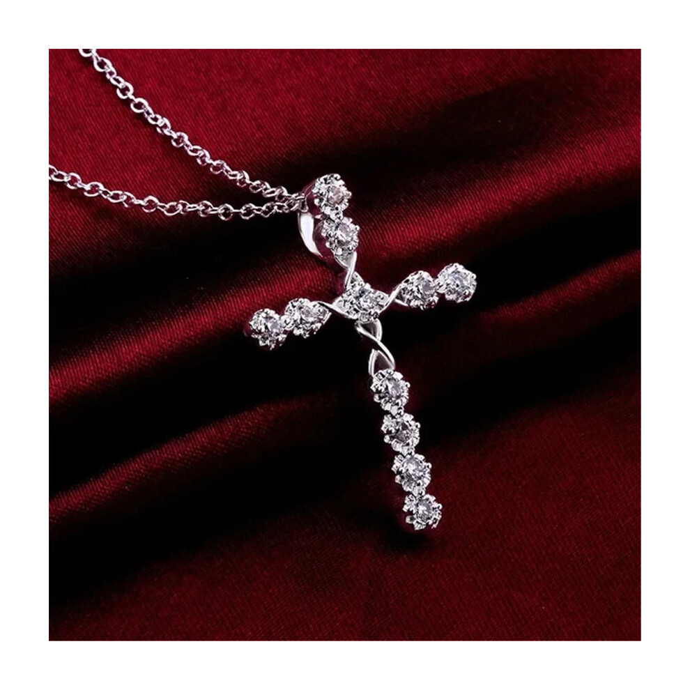 925 Sterling Silver Crystal Cross Womens Necklace - Image 7