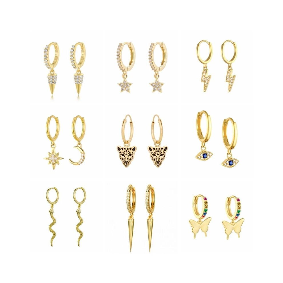 925 Sterling Silver Cubic Zirconia Sun Moon Star Pendant Hoop Earrings For Women Evil Eyes Butterfly Cactus Huggie Earring - Image 2