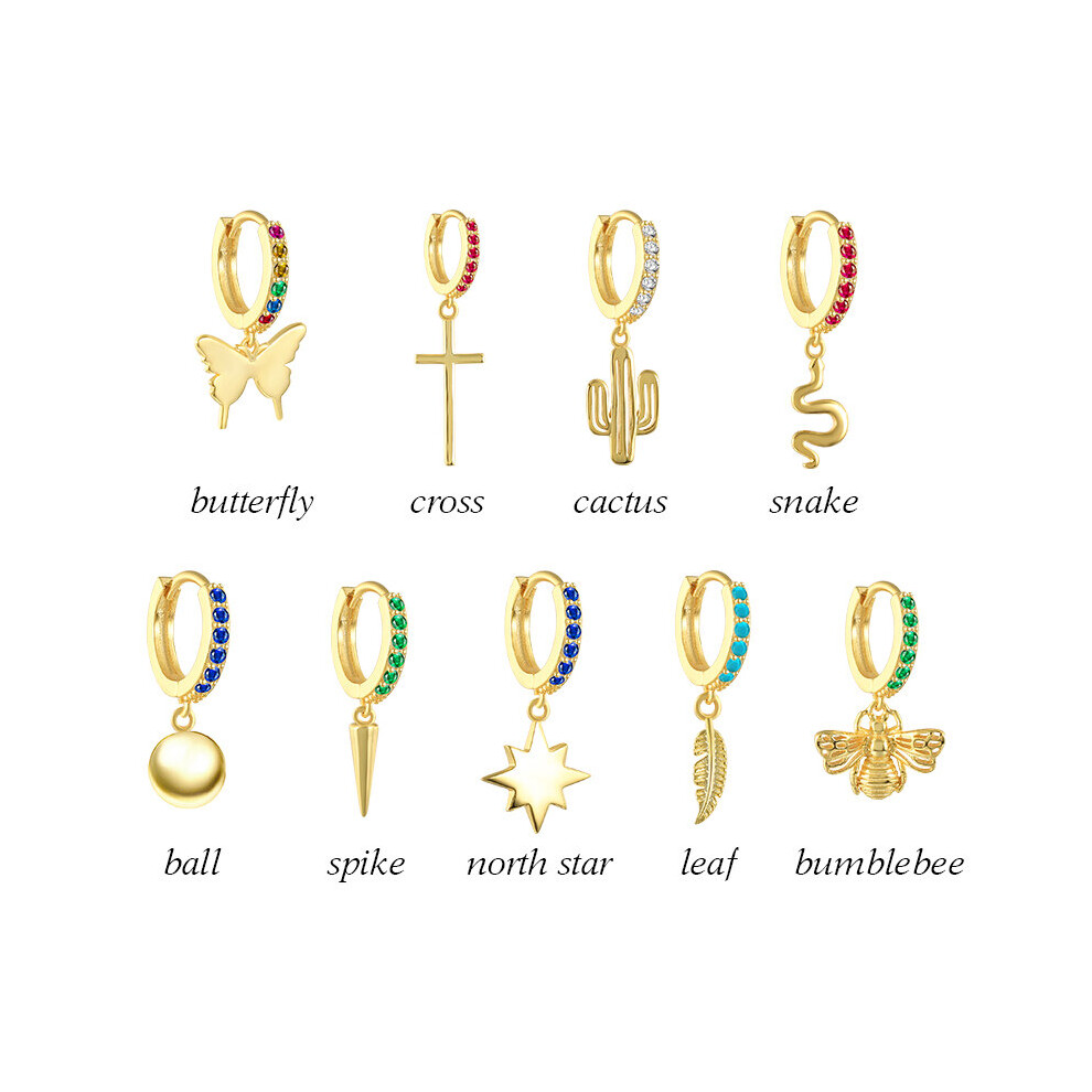 925 Sterling Silver Cubic Zirconia Sun Moon Star Pendant Hoop Earrings For Women Evil Eyes Butterfly Cactus Huggie Earring - Image 3