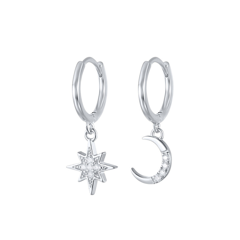 925 Sterling Silver Cubic Zirconia Sun Moon Star Pendant Hoop Earrings For Women Evil Eyes Butterfly Cactus Huggie Earring