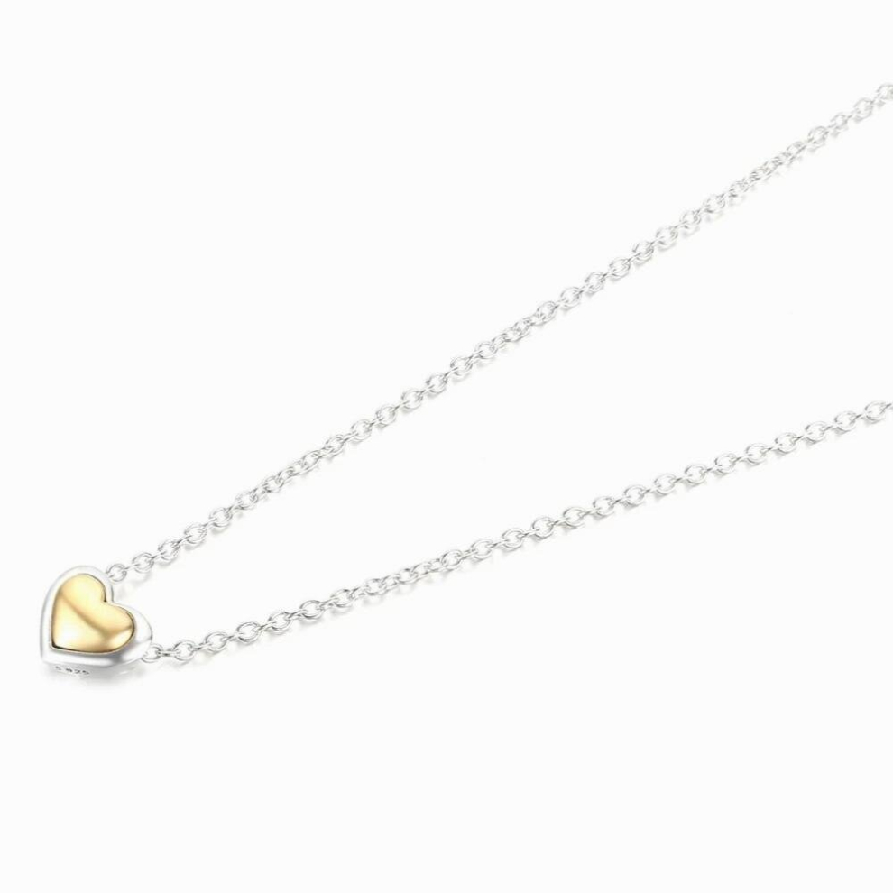 925 Sterling Silver Domed Golden Heart Collier Necklace Fit Women Bead Charm Gift DIY Jewelry - Image 2