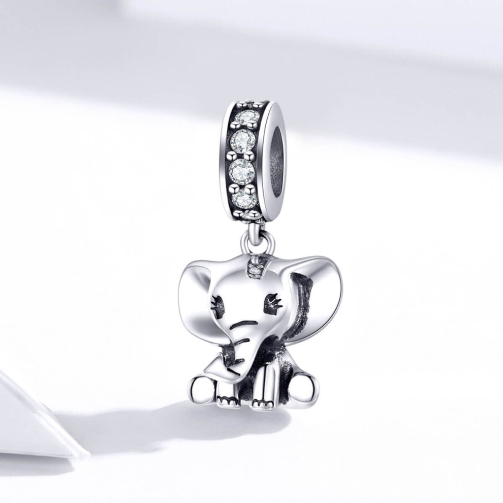 925 Sterling Silver Elephant Dangle Charm for European Charm Bracelet - Image 2