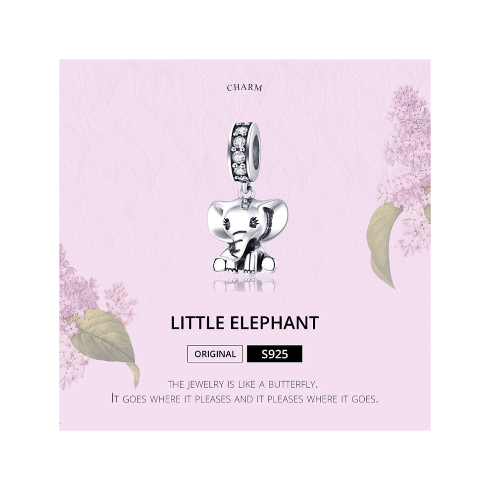 925 Sterling Silver Elephant Dangle Charm for European Charm Bracelet - Image 5