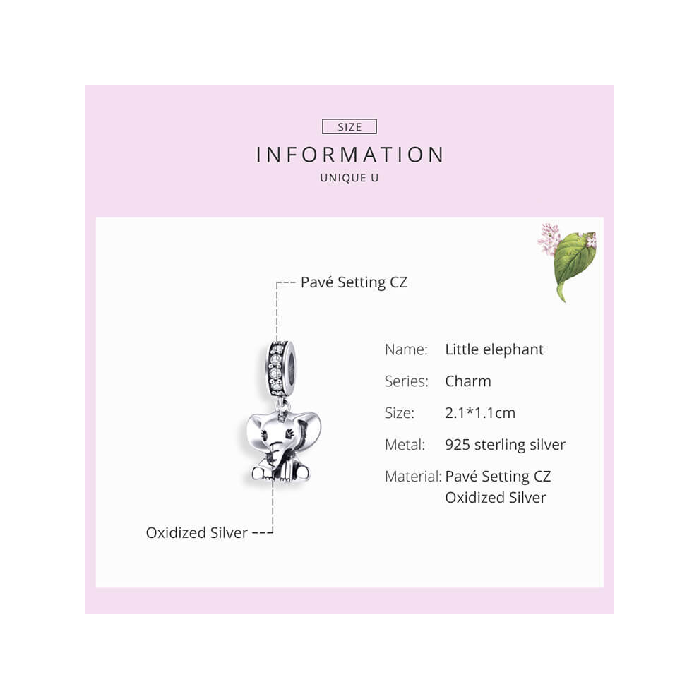 925 Sterling Silver Elephant Dangle Charm for European Charm Bracelet - Image 6