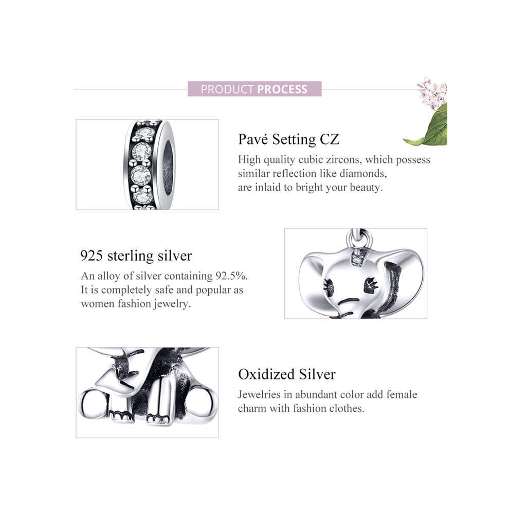 925 Sterling Silver Elephant Dangle Charm for European Charm Bracelet - Image 7