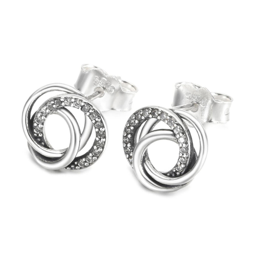 925 Sterling Silver Family Always Encircled Stud Earrings For Women Gift DIY Jewelry - Image 2