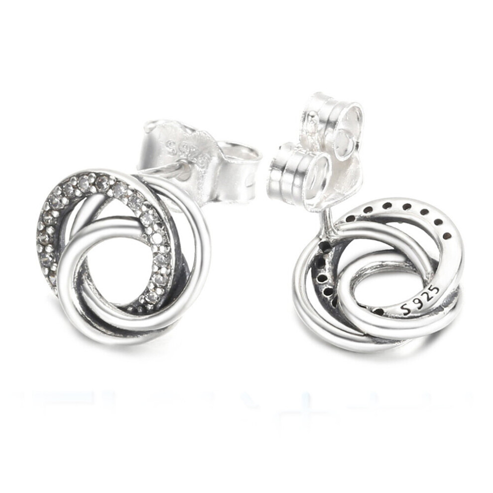 925 Sterling Silver Family Always Encircled Stud Earrings For Women Gift DIY Jewelry - Image 3