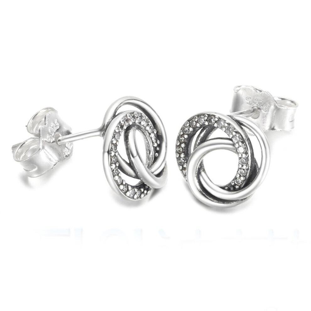 925 Sterling Silver Family Always Encircled Stud Earrings For Women Gift DIY Jewelry - Image 4