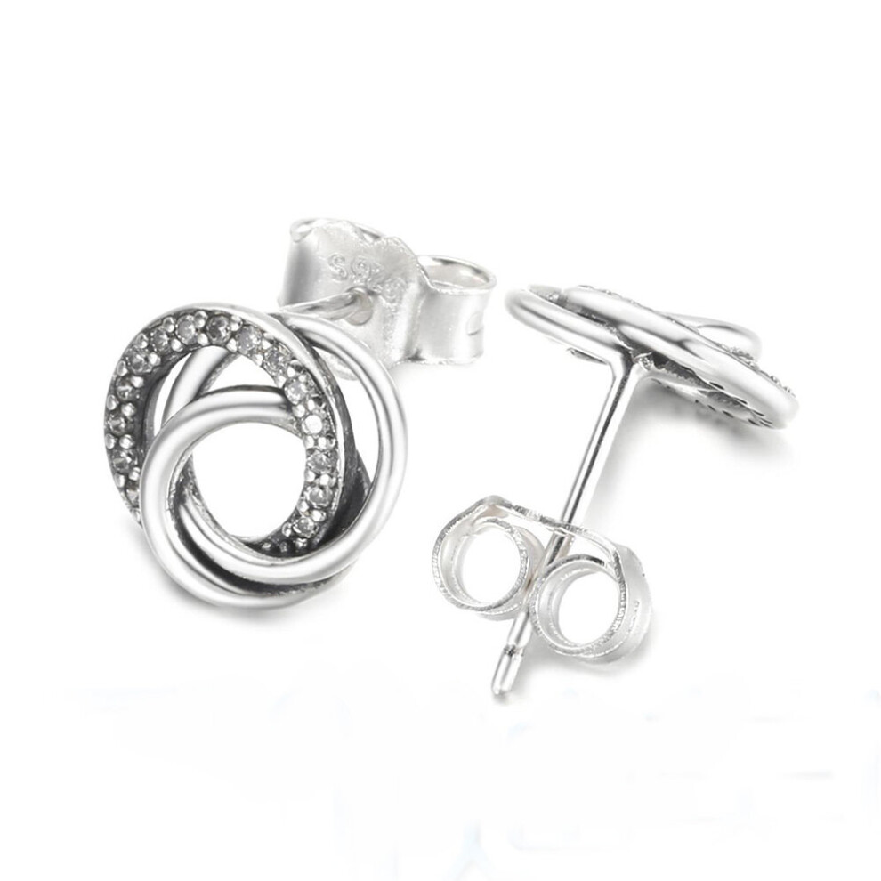 925 Sterling Silver Family Always Encircled Stud Earrings For Women Gift DIY Jewelry - Image 5