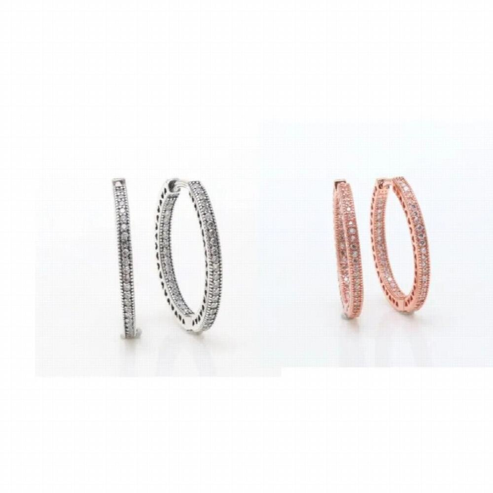 925 Sterling Silver Pan Earrings Full Diamond Large Ring Earrings Crystal Earrings Womens Wedding Jewelry - Image 2