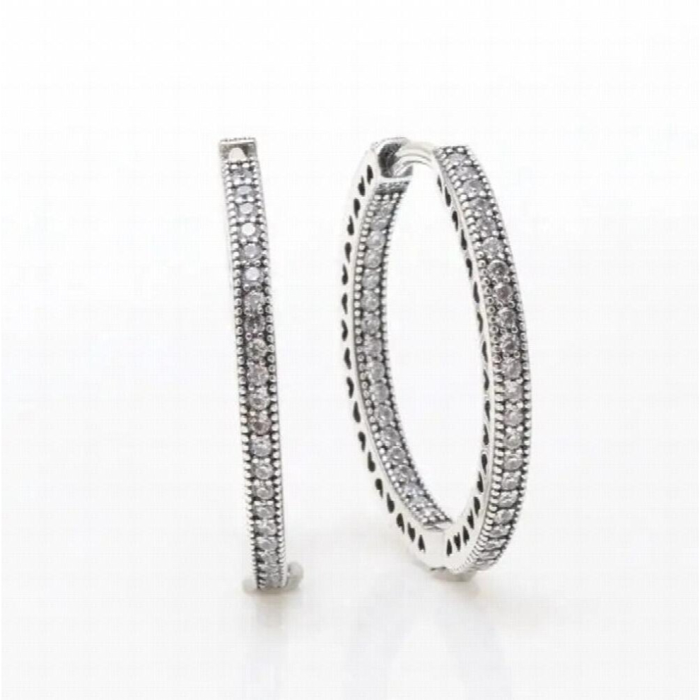 925 Sterling Silver Pan Earrings Full Diamond Large Ring Earrings Crystal Earrings Womens Wedding Jewelry - Image 3