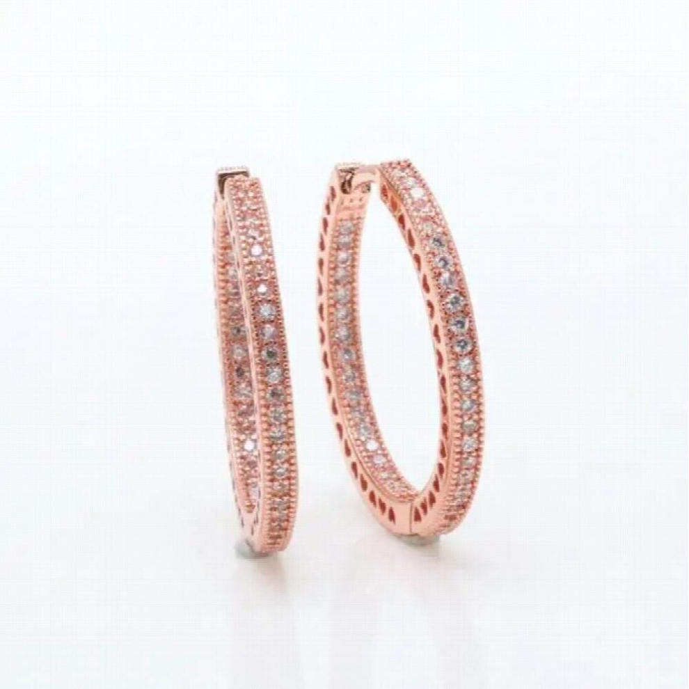 925 Sterling Silver Pan Earrings Full Diamond Large Ring Earrings Crystal Earrings Womens Wedding Jewelry - Image 4