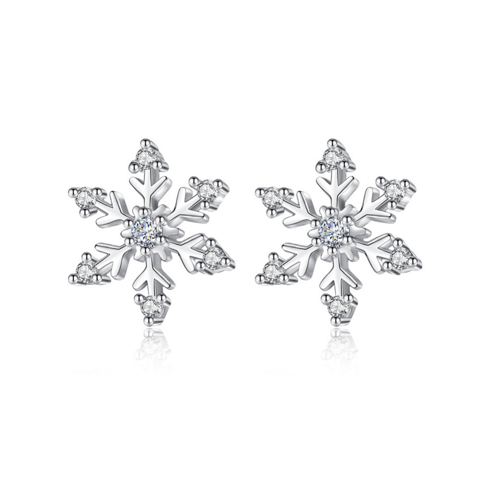 925 Sterling Silver Snowflake Stud Earrings Womens Girls Jewellery Xmas Gift HOT - Image 2
