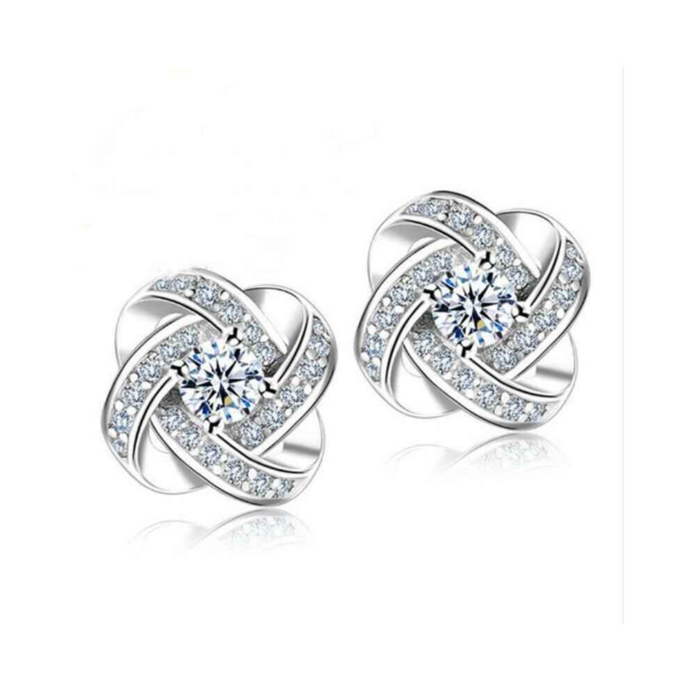 925 Sterling Silver Swirl Stud Earrings Women Girl Rhinestone Crystal Jewellery