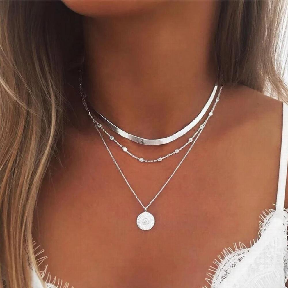 925 Sterling Silver Three-Layer Round Necklace Snake Chain Charm Ball Chain Party Gift For Womens Jewelry