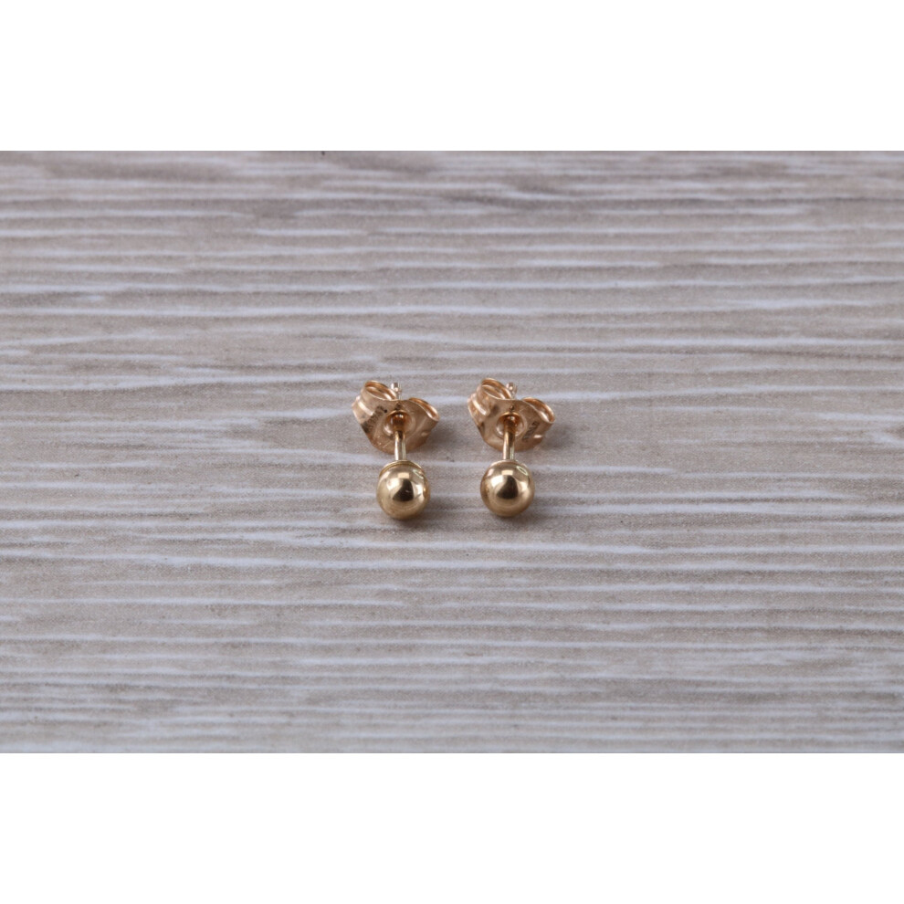 9ct Gold 3 mm Round Ball Stud Earrings