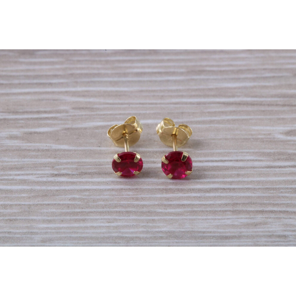 9ct Gold 3 mm Round July Ruby Birthstone Stud Earrings