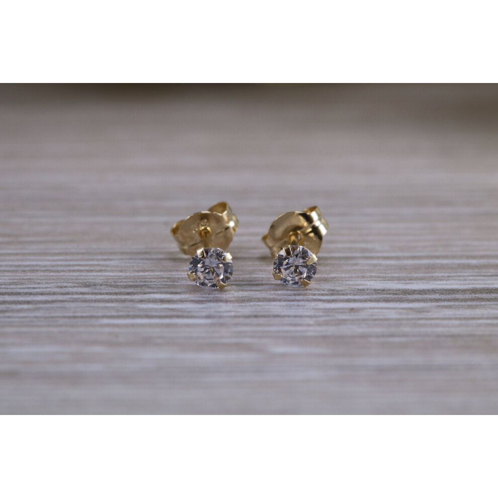 9ct Gold Diamond Look Solitaire Stud Earrings - Image 2