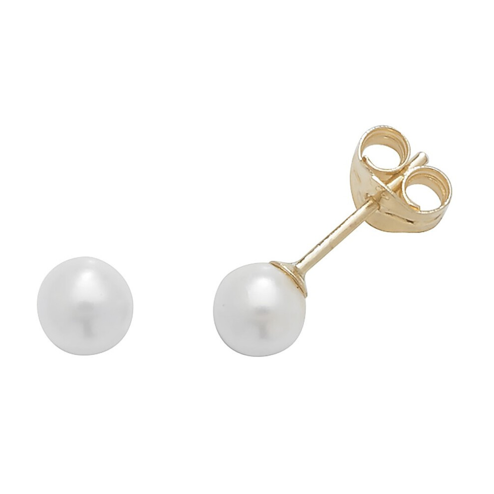 9ct Yellow Gold 4MM White Simulated Pearl Stud Earrings