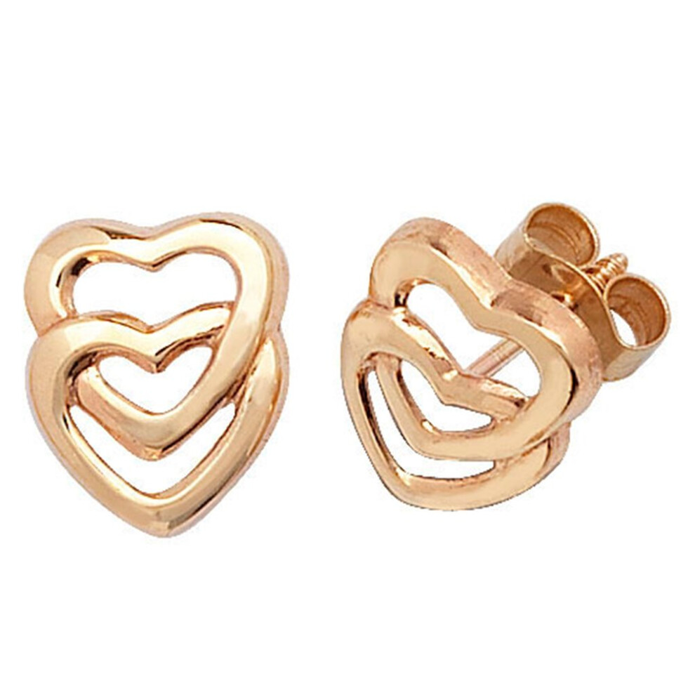 9ct Yellow Gold Double Heart Stud Earrings
