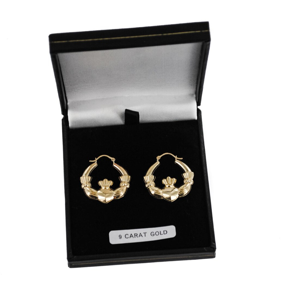 9ct Yellow Gold Large Claddagh Creole Earrings - Image 2