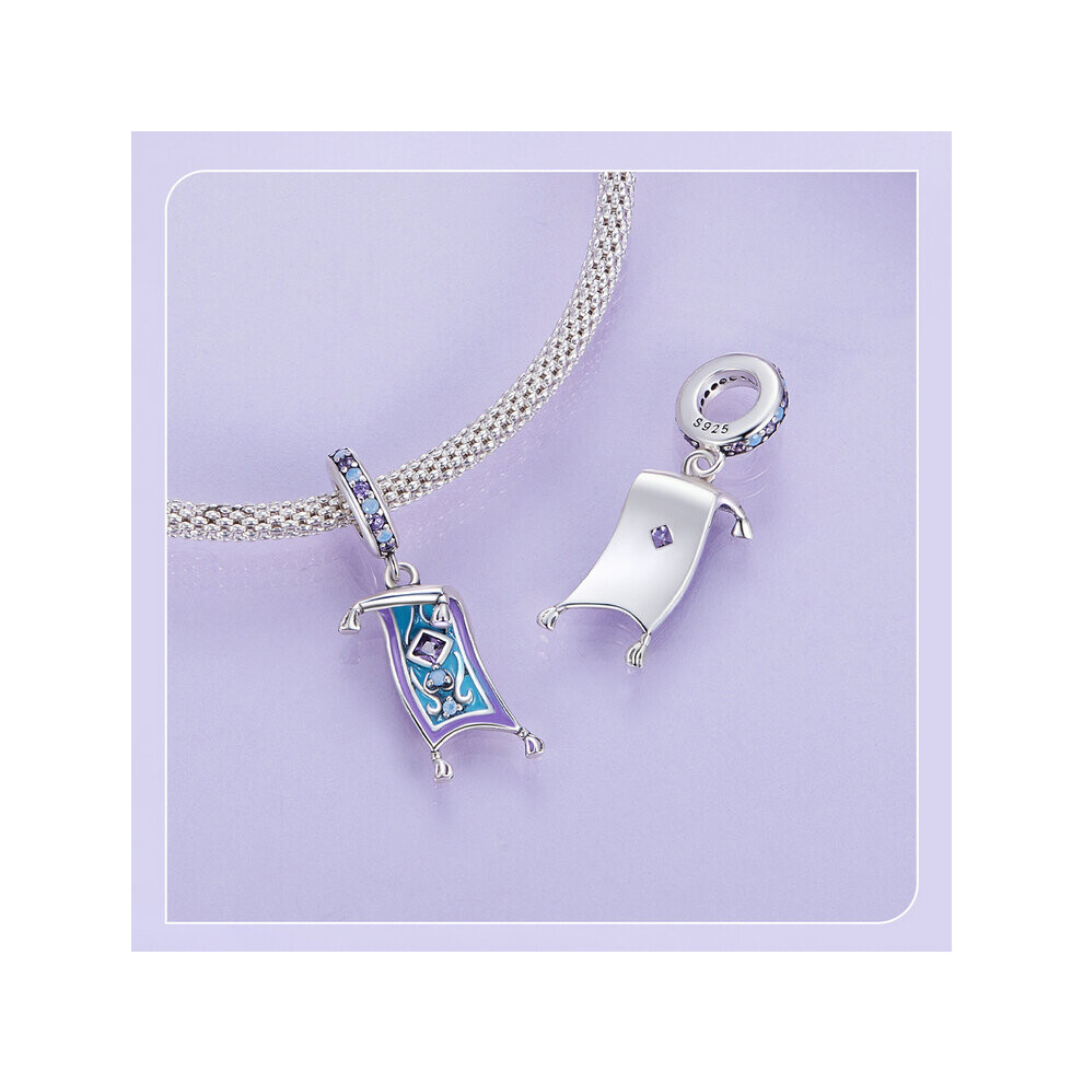 Aladdin Magic Carpet Dangle Charm Pendant With Cubic Zirconia Genuine 925 Sterling Silver Compatible With Pandora Bracelets - Image 2