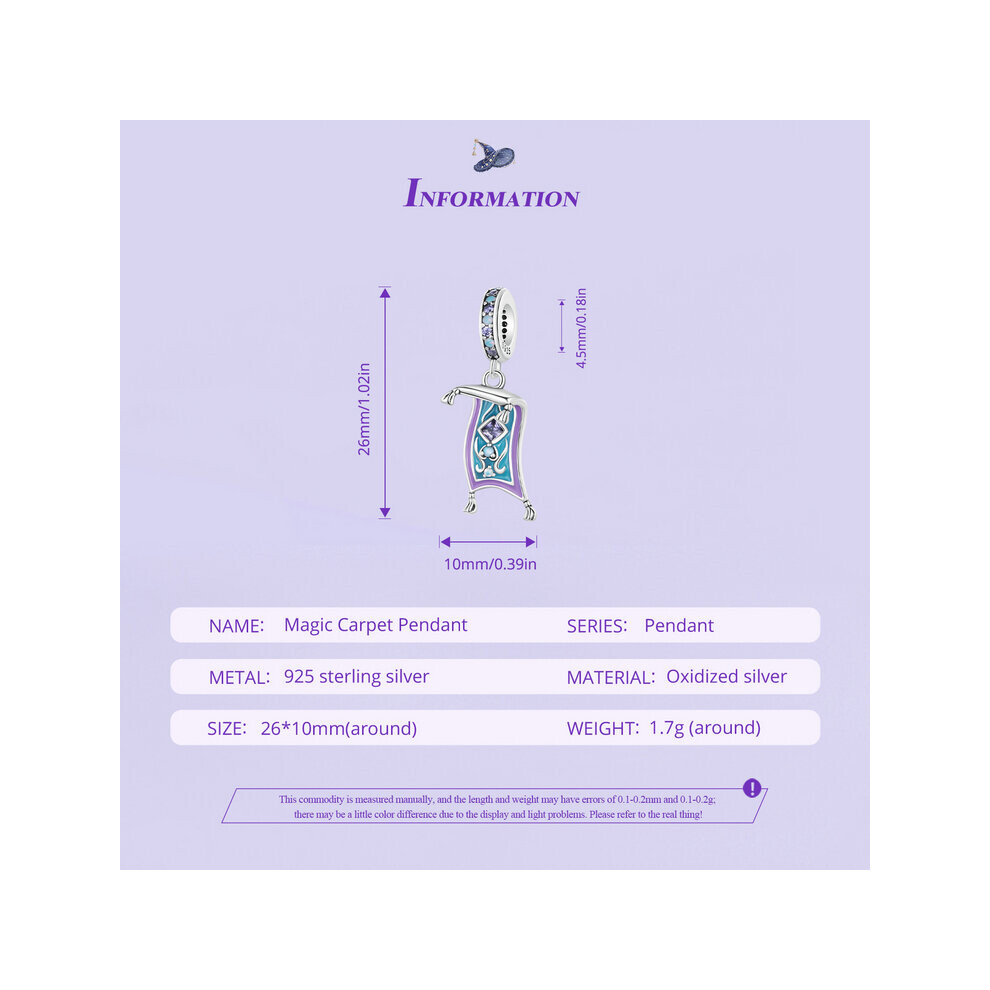 Aladdin Magic Carpet Dangle Charm Pendant With Cubic Zirconia Genuine 925 Sterling Silver Compatible With Pandora Bracelets - Image 5