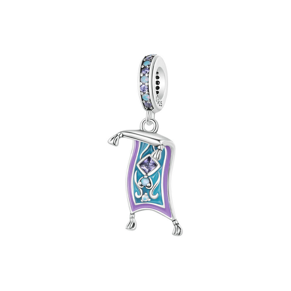 Aladdin Magic Carpet Dangle Charm Pendant With Cubic Zirconia Genuine 925 Sterling Silver Compatible With Pandora Bracelets