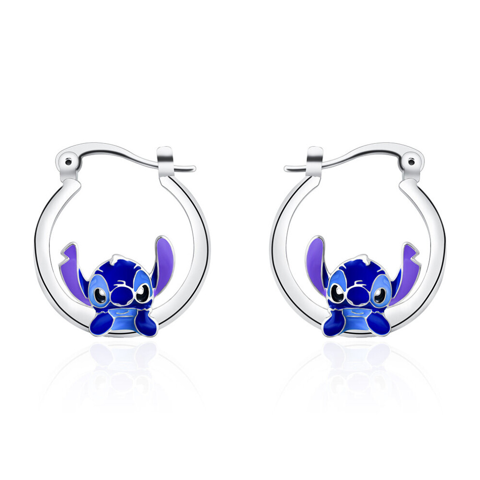 Anime Stitch Hoop Earrings Silver Cartoon Delicate Female Jewelry Accessories for Women Girls Birthday Wedding