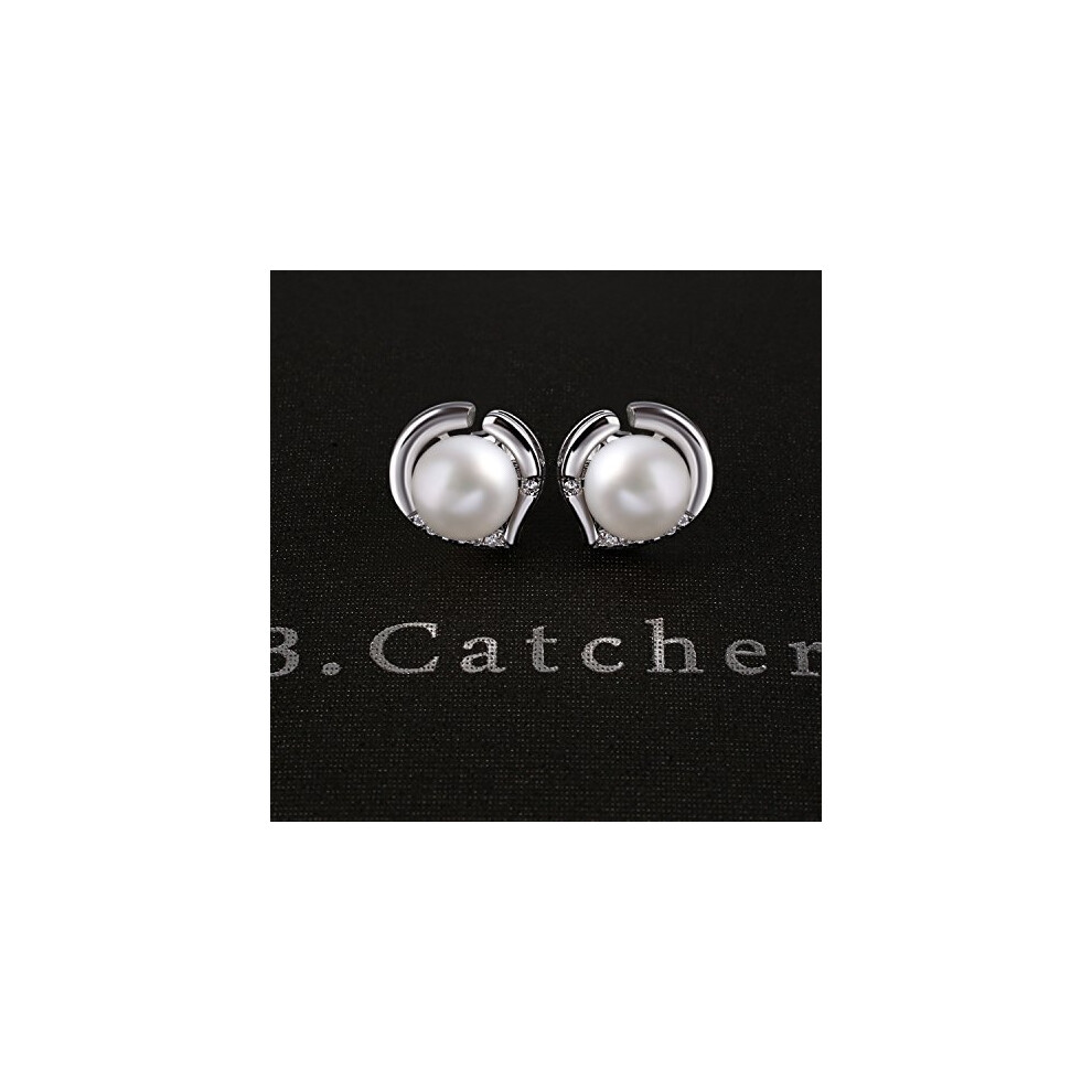 B.Catcher Pearl Earrings Freshwater 10mm Pearl Studs Earring Heart Set - Image 4
