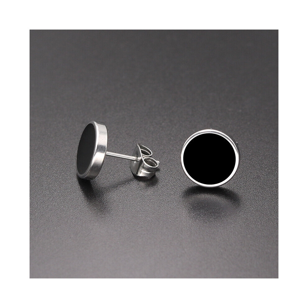 (Black) High Grade Round Shape Vintage Stud Earrings for Men Women Unisex Party Stainless steel Ear Jewelry Gift