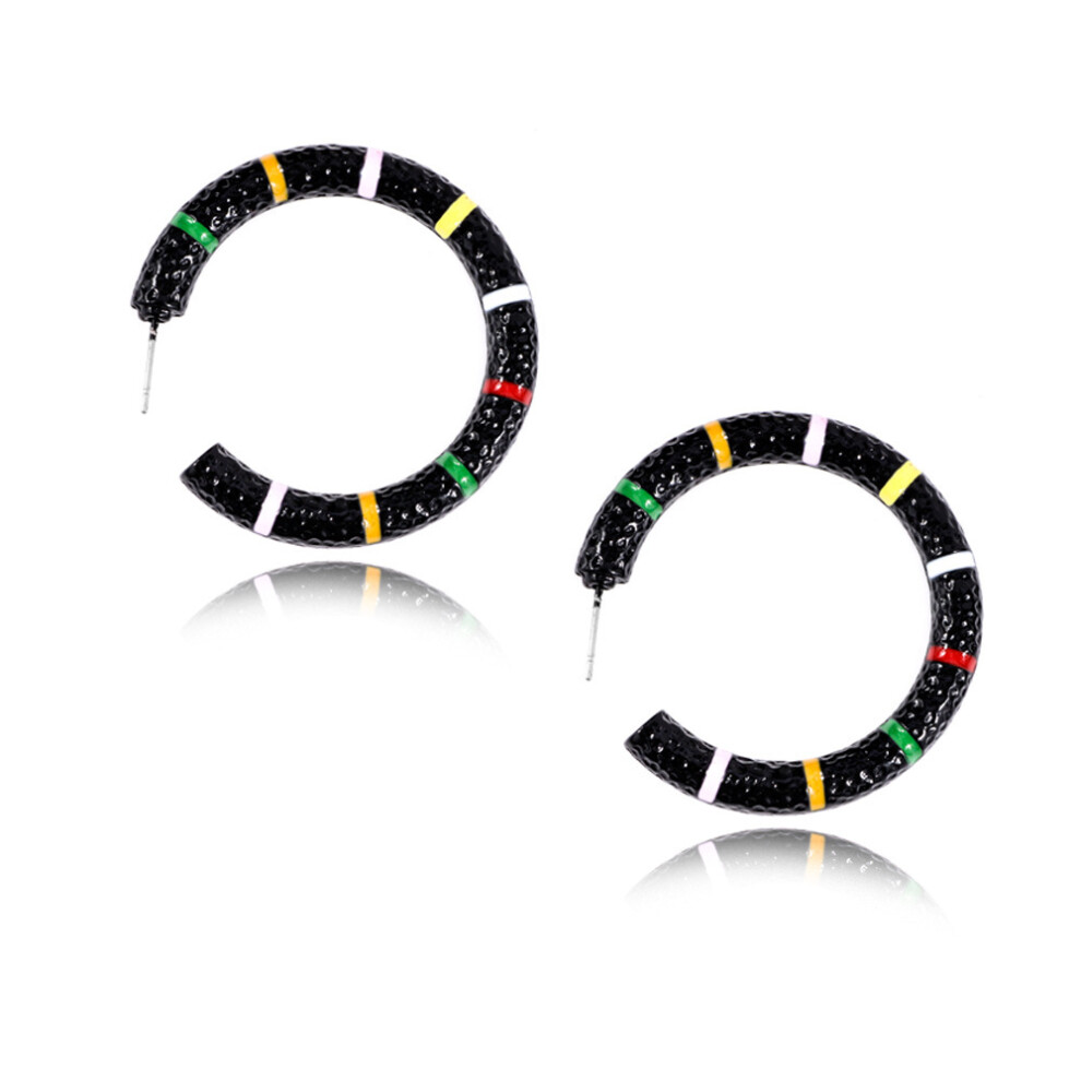 (Black) Sophisticated Geometric Hoop Earrings In Various Colors For Women