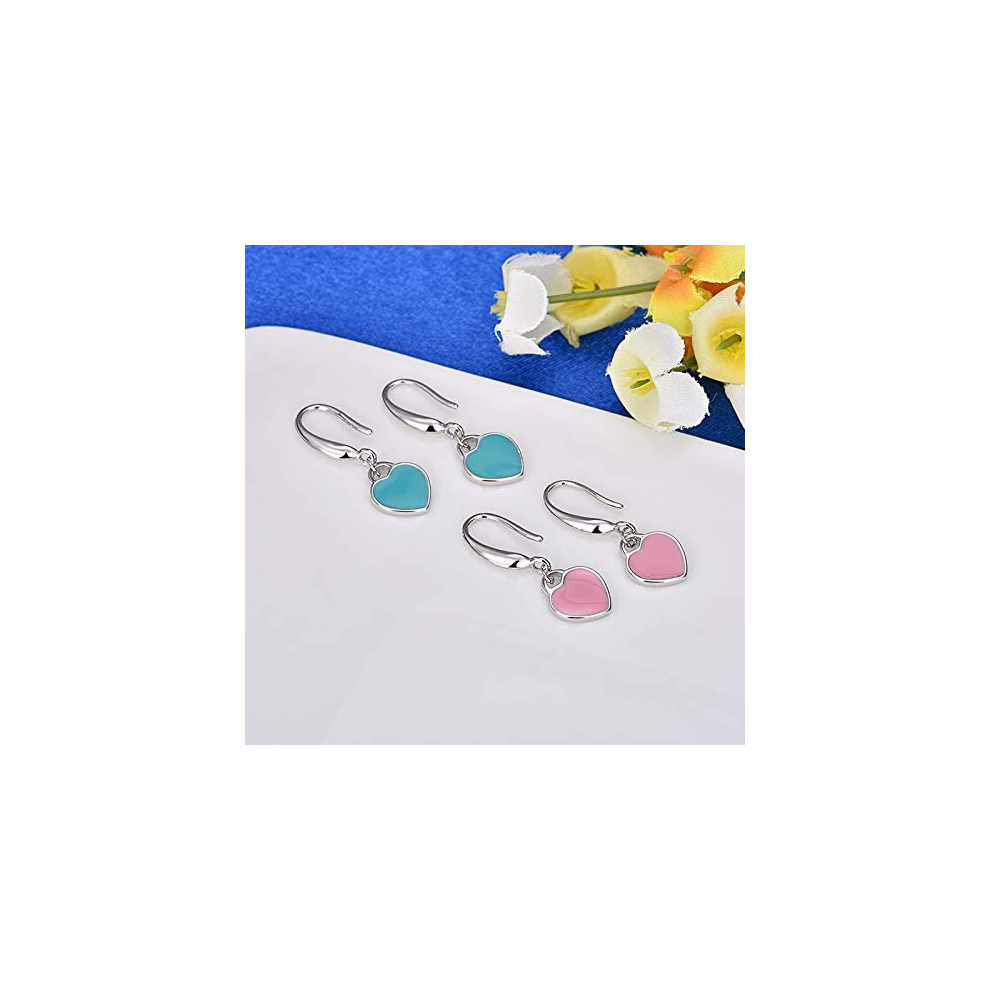 (Blue) Art Deco Style Mini Heart Tag Enamel Drop Earrings - Image 2
