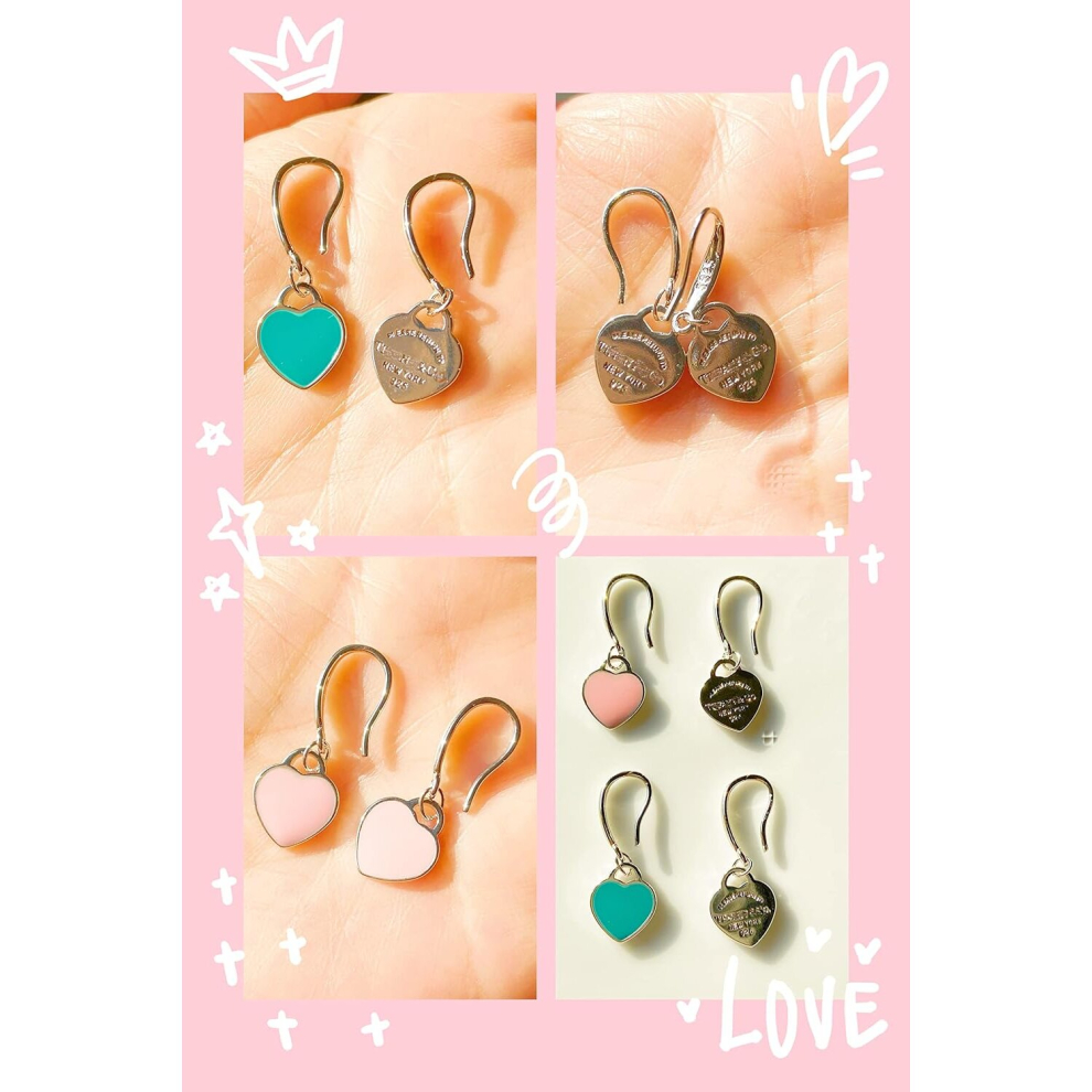 (Blue) Art Deco Style Mini Heart Tag Enamel Drop Earrings - Image 3