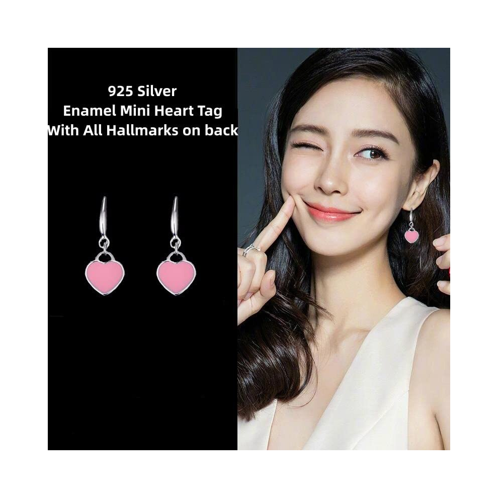 (Blue) Art Deco Style Mini Heart Tag Enamel Drop Earrings - Image 4